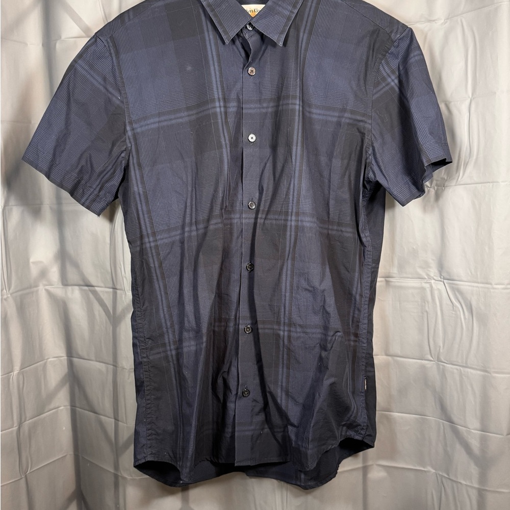 Calvin Klein Dark Blue Plaid Button Down Shirt